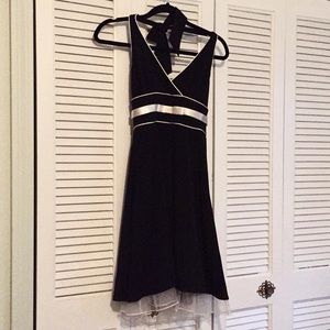 Halter- top black dress with white accents